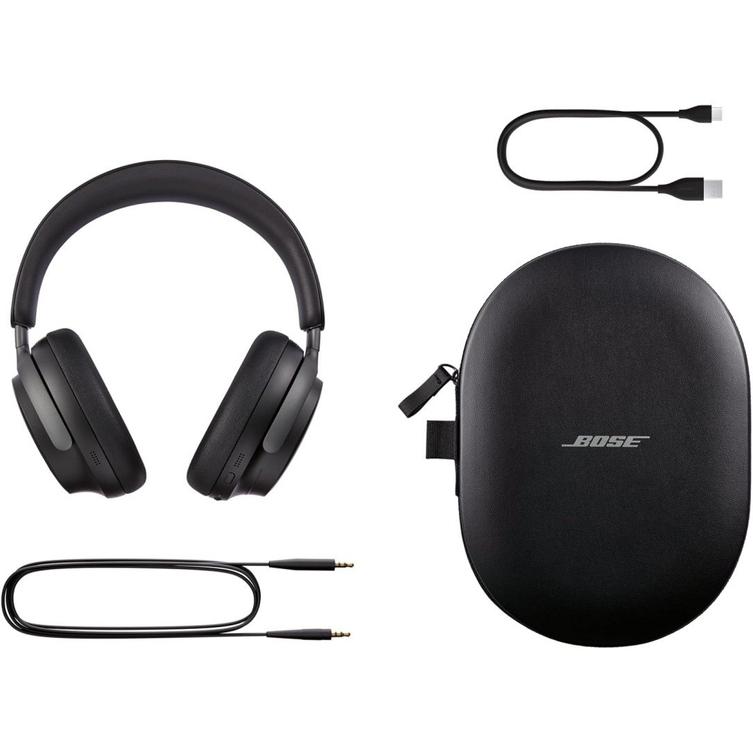 Bose New Quietcomfort Ultra Wireless Noise Cancelling in Ear Headphones with Spatial Audio, Over Ear Headphones with Mic, Up to 24 Hours of Battery Life, Black