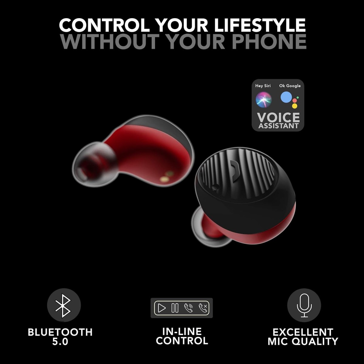 Boult Audio AirBass Livebuds Bluetooth Truly Wireless in Ear Earbuds with Mic (Red)