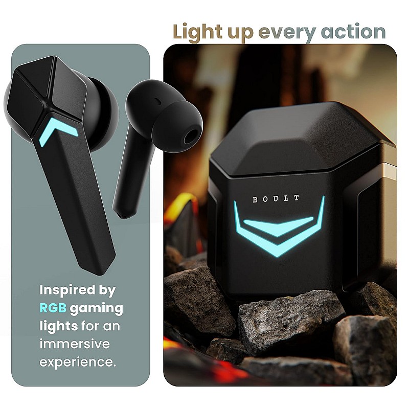 Boult Audio Ammo True Wireless in Ear Earbuds with 40ms Lowest Latency, 40H Playtime, ENC Mic, 13mm Bass Drivers, Interactive LED, Type-C Fast Charging (10Min=150min) Bluetooth Ear Buds