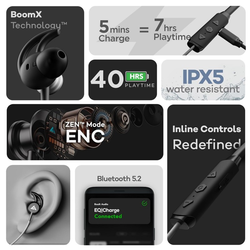 Boult Audio GX Charge Wireless Neckband Earphones with 35H Playtime, Fast Charging, Dual Pairing, Bluetooth 5.3 Earphones Boult Audio GX Charge Wireless Neckband Earphones with 35H Playtime, Fast Charging, Dual Pairing, Bluetooth 5.3 Earphones