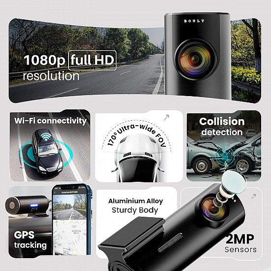 Boult Cruisecam X1 GPS Dash Camera for Car | 1080p HD Recording | 170° Ultra-Wide Angle | 360° Rotation | App Control | Night Vision | G-Sensor | Heat Resistant Supercapacitor | Easy DIY Dash Cam