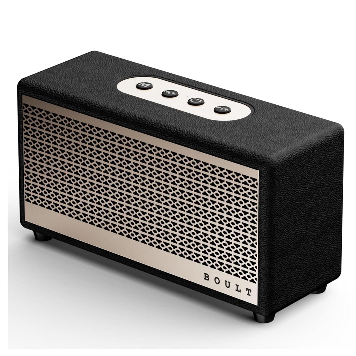 Boult Newly Launched Retroamp Z30 with 30W Bluetooth Speaker with Dual Dynamic Drivers, 10Hrs Playtime, Rugged Leather Body, Type-C Charging, AUX/USB Modes, BT 5.3 Portable Speaker (Vintage Gold)