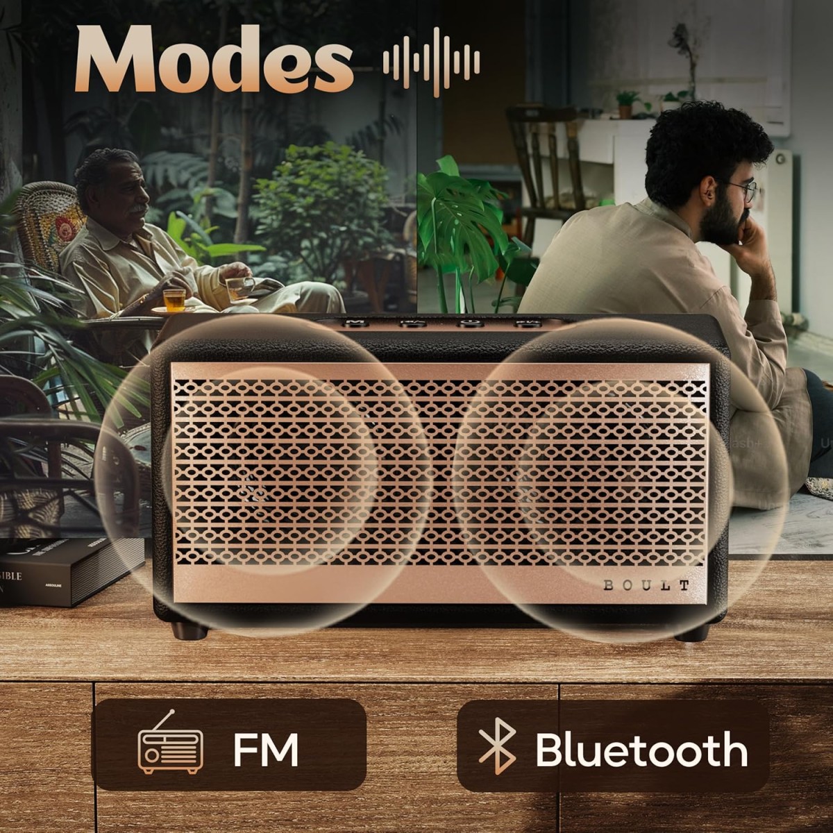 Boult Newly Launched Retroamp Z30 with 30W Bluetooth Speaker with Dual Dynamic Drivers, 10Hrs Playtime, Rugged Leather Body, Type-C Charging, AUX/USB Modes, BT 5.3 Portable Speaker (Vintage Gold)