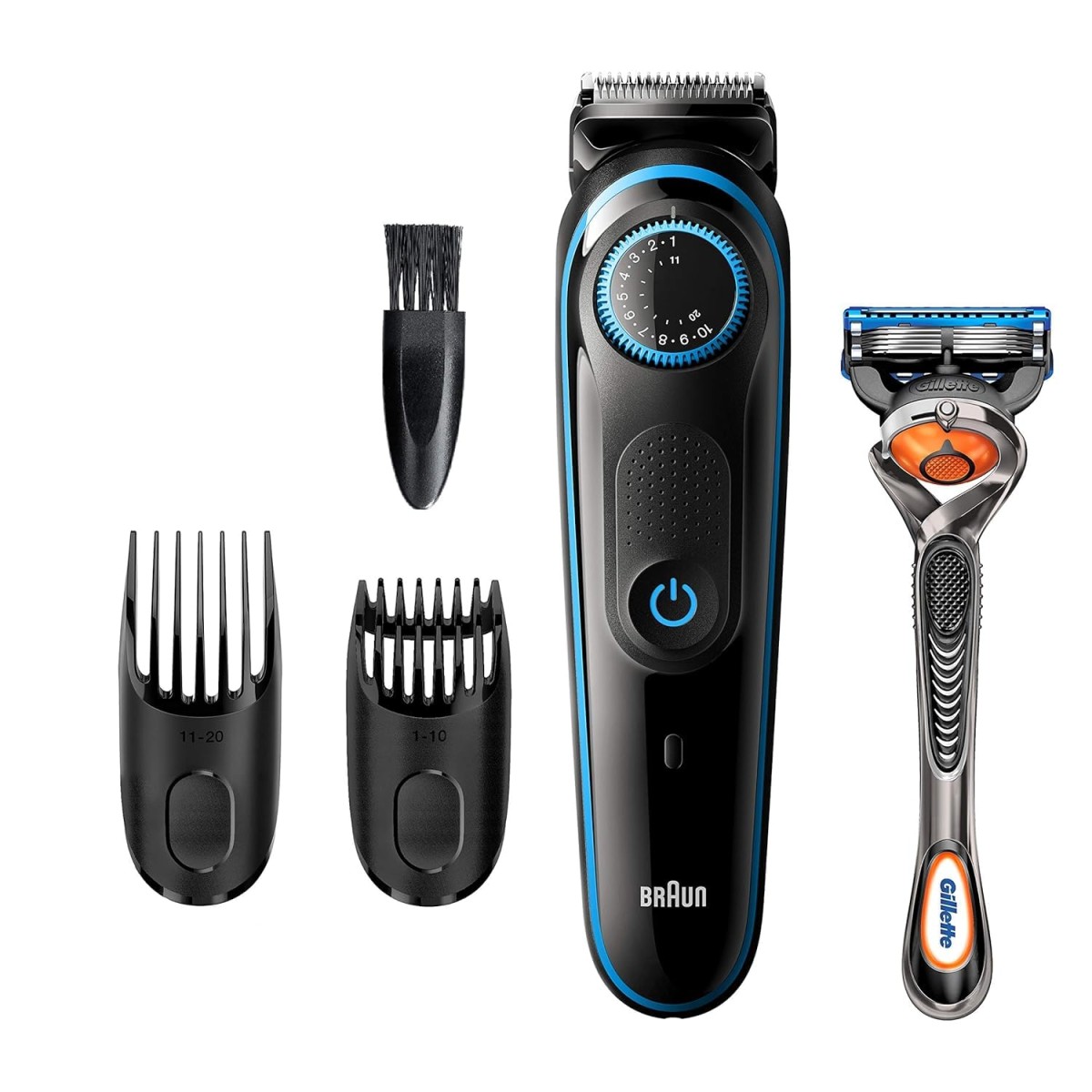 Braun Beard Trimmer BT5240, Beard Trimmer for Men and Hair Clipper, 39 Length Settings, Black/Blue
