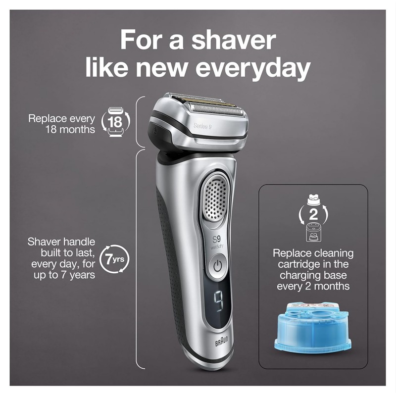 Braun Electric Shaver for Men, Wet & Dry shave, From Gillette Autosense Technology, Gentle on Skin, Effective on Tough Beards, Precision Trimmer, Advanced German Engineering, Silver, Series 9 Pro 9567cc Braun Electric Shaver for Men, Wet & Dry shave, From Gillette Autosense Technology, Gentle on Skin, Effective on Tough Beards, Precision Trimmer, Advanced German Engineering, Silver, Series 9 Pro 9567cc