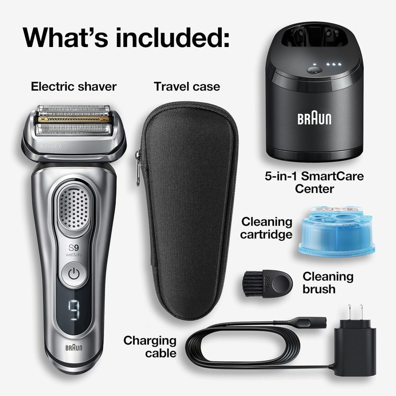 Braun Electric Shaver for Men, Wet & Dry shave, From Gillette Autosense Technology, Gentle on Skin, Effective on Tough Beards, Precision Trimmer, Advanced German Engineering, Silver, Series 9 Pro 9567cc Braun Electric Shaver for Men, Wet & Dry shave, From Gillette Autosense Technology, Gentle on Skin, Effective on Tough Beards, Precision Trimmer, Advanced German Engineering, Silver, Series 9 Pro 9567cc