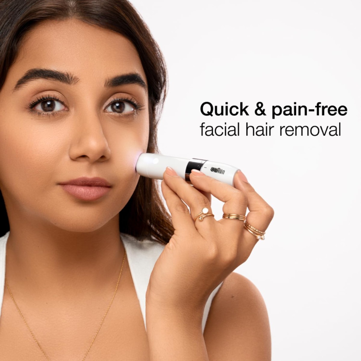 Braun Face Mini Hair Remover FS1000, Electric Facial Hair Remover for Women, Quick, Instant, Gentle, Painless, Smooth Skin, Glow On-The-Go, with Smartlight, for Upper Lips, Chin, Cheeks, Peach Fuzz