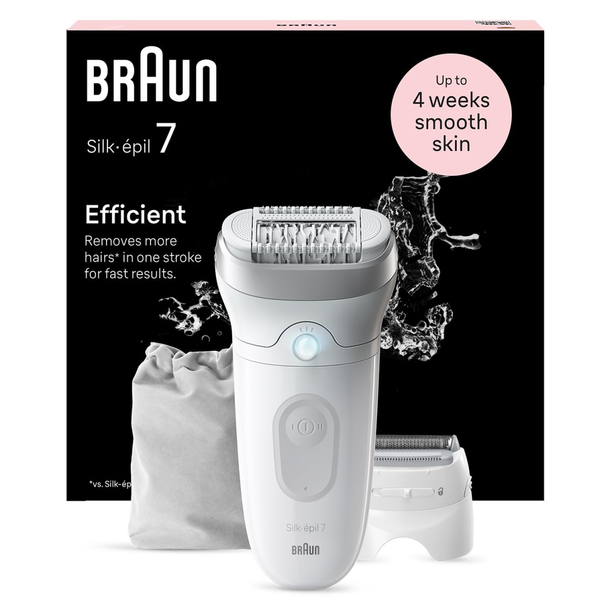 Braun Silk-epil 7 SE7041 Epilator for Women, Cordless Wet & Dry Epilation, Braun Epilator for Long Lasting Hair Removal, Smooth Skin with Sensosmart Technology, Waterproof, Less Pain