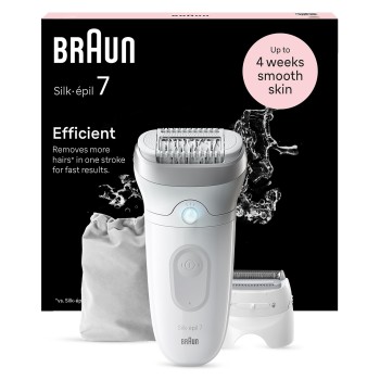 Braun Silk-epil 7 SE7041 Epilator for Women, Cordless Wet & Dry Epilation, Braun Epilator for Long Lasting Hair Removal, Smooth Skin with Sensosmart Technology, Waterproof, Less Pain