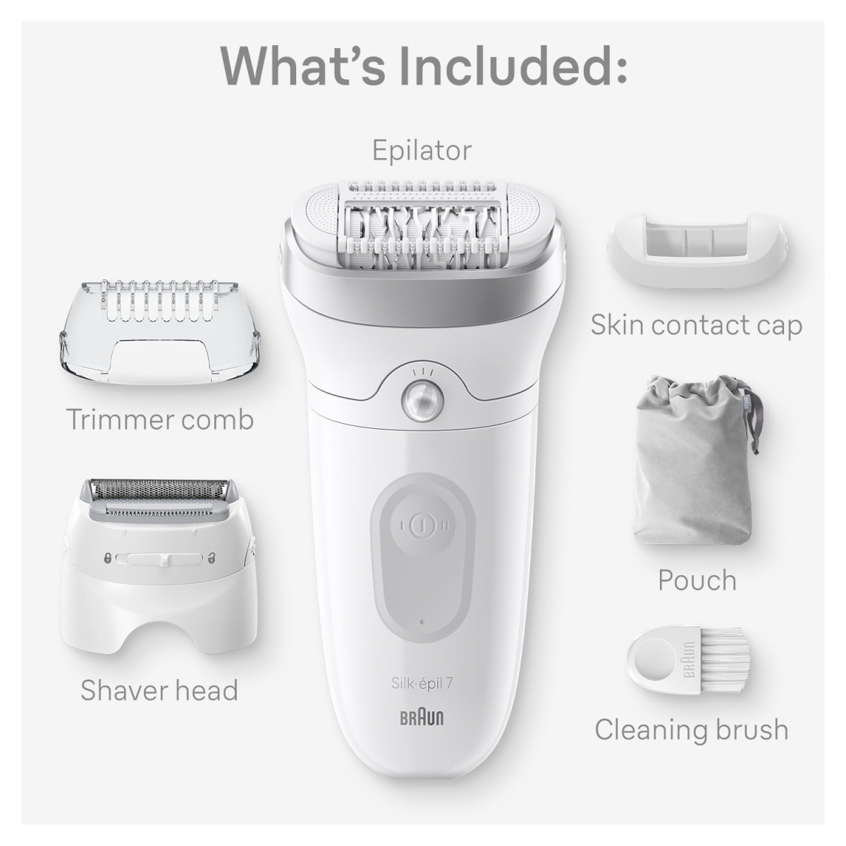 Braun Silk-epil 7 SE7041 Epilator for Women, Cordless Wet & Dry Epilation, Braun Epilator for Long Lasting Hair Removal, Smooth Skin with Sensosmart Technology, Waterproof, Less Pain