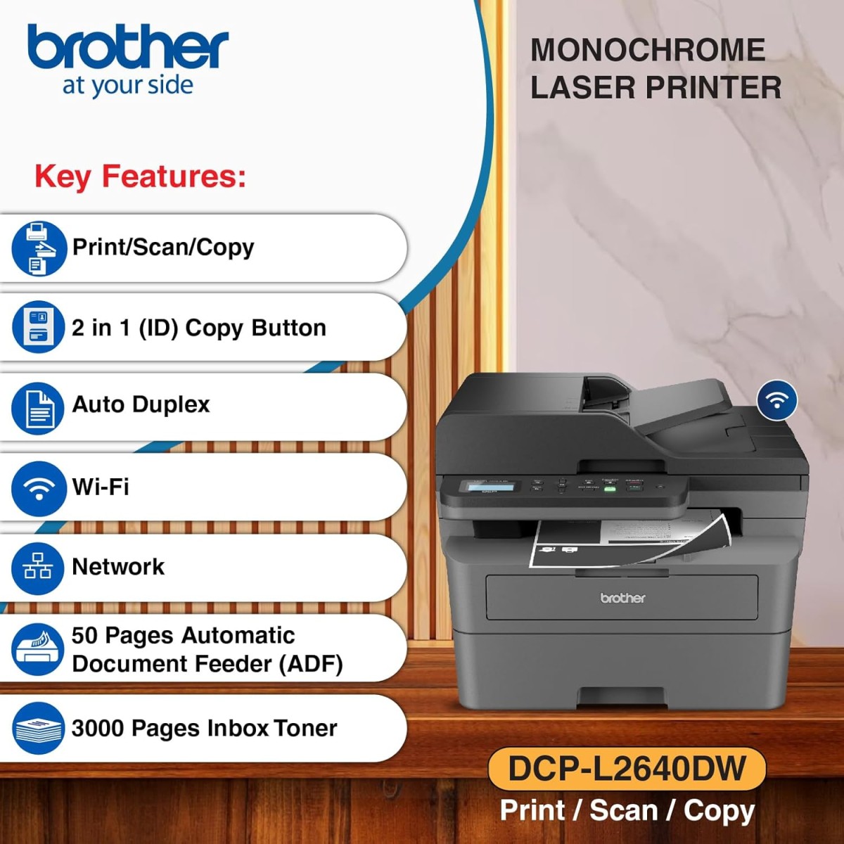 Brother DCP-L2640DW New Launch Auto Duplex Laser Printer, 34 PPM, Print Scan Copy, LCD Display, ADF, 256MB Memory Brother DCP-L2640DW New Launch Auto Duplex Laser Printer, 34 PPM, Print Scan Copy, LCD Display, ADF, 256MB Memory