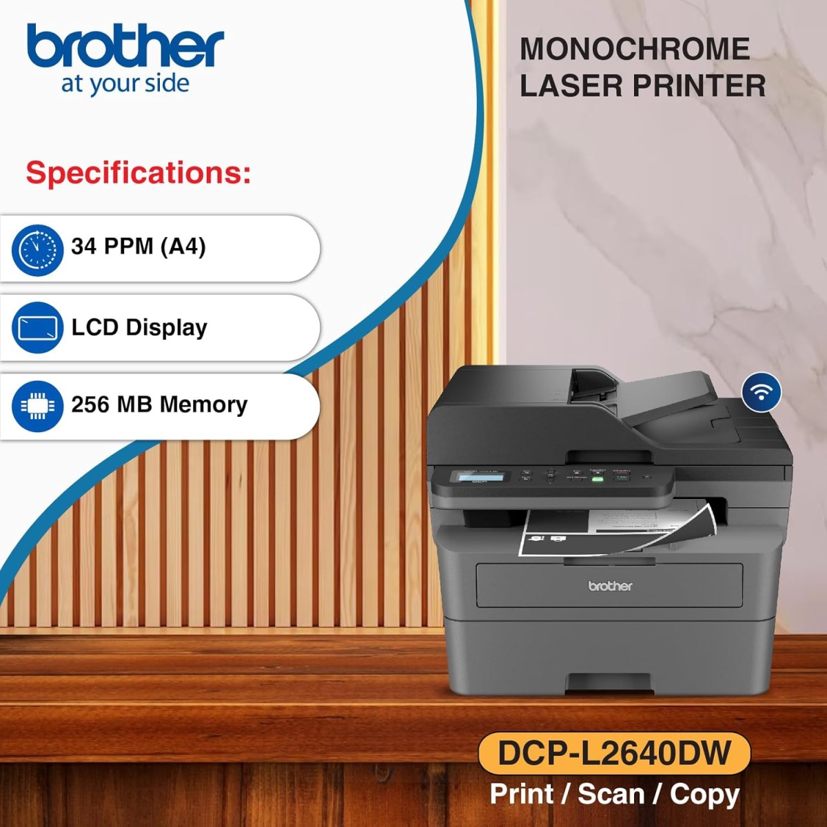 Brother DCP-L2640DW New Launch Auto Duplex Laser Printer, 34 PPM, Print Scan Copy, LCD Display, ADF, 256MB Memory Brother DCP-L2640DW New Launch Auto Duplex Laser Printer, 34 PPM, Print Scan Copy, LCD Display, ADF, 256MB Memory