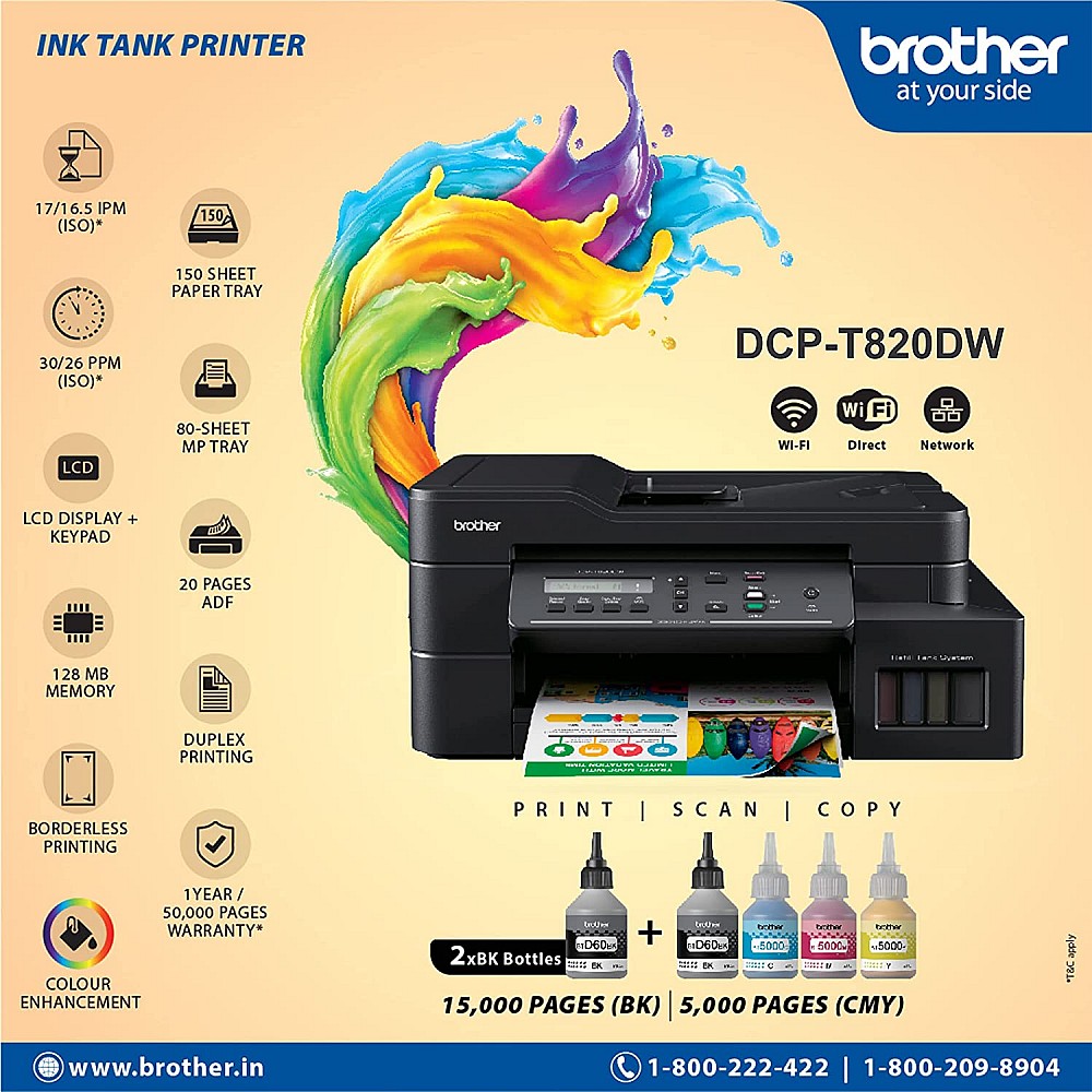 Buy Brother Dcp T820dw All In One Ink Tank Refill System Printer With