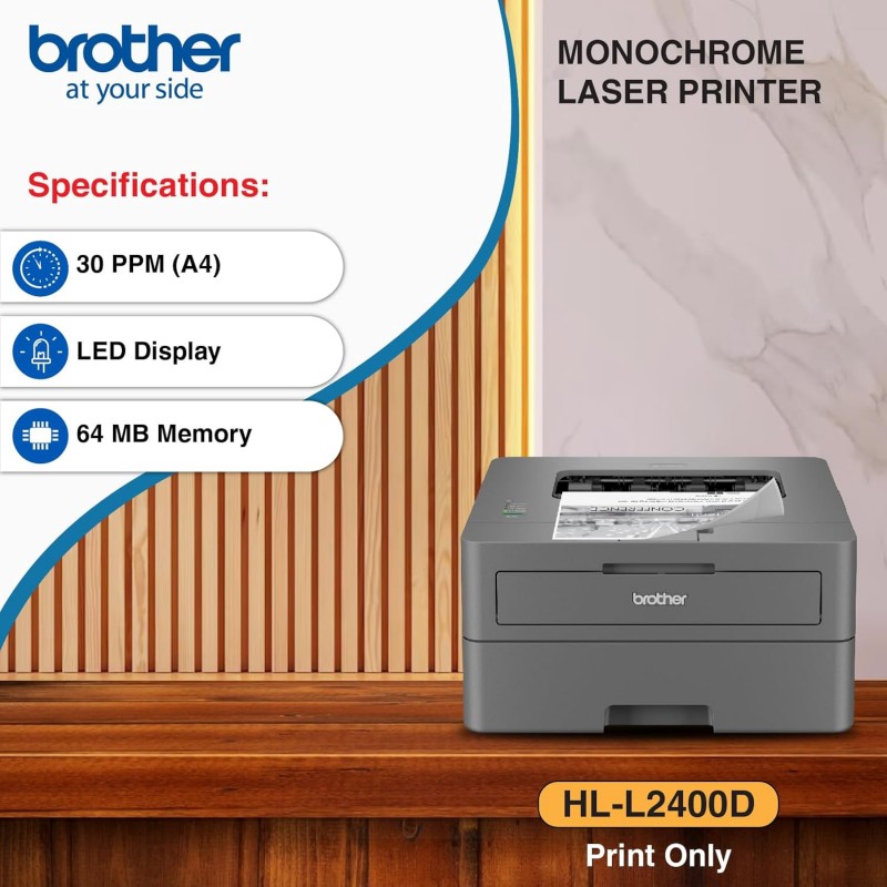 Brother HL-L2400D (New Launch) Automatic Duplex Laser Printer with 30 Pages Per Minute Print Speed (Best in The Category), 64 MB Memory, 250 Sheet Paper Tray, USB Connectivity, 3,000 Pages Inbox Toner Brother HL-L2400D (New Launch) Automatic Duplex Laser Printer with 30 Pages Per Minute Print Speed (Best in The Category), 64 MB Memory, 250 Sheet Paper Tray, USB Connectivity, 3,000 Pages Inbox Toner