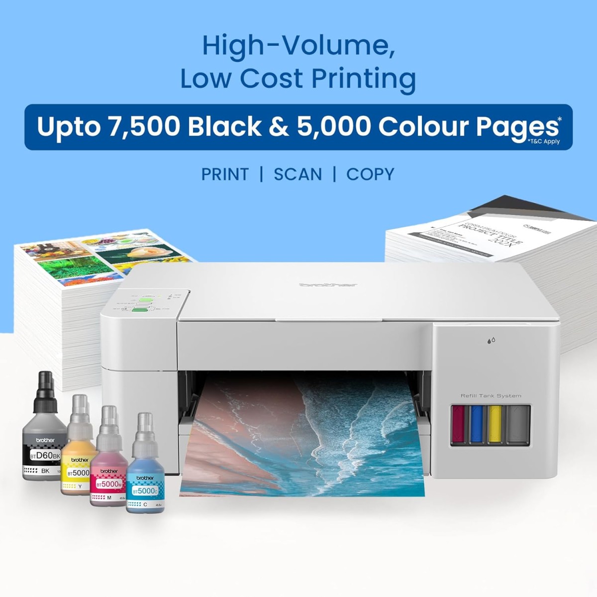 Brother Ink Tank DCP-T226 All in One (Print Scan Copy) Color Printer Best for Home, 64 MB, 150 Sheet Paper Tray, USB, Print Up to 7.5 K Pages in Black