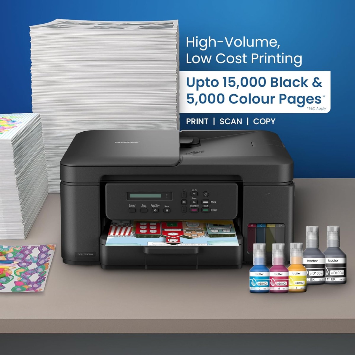 Brother Ink Tank DCP-T730DW (New Launch) WIFI Auto Duplex Color Multifunction Printer (Print Scan Copy), ADF, Print Upto 15K Pages Black & 5K in Color Each for(CMY), Extra Black Ink, Free Installation