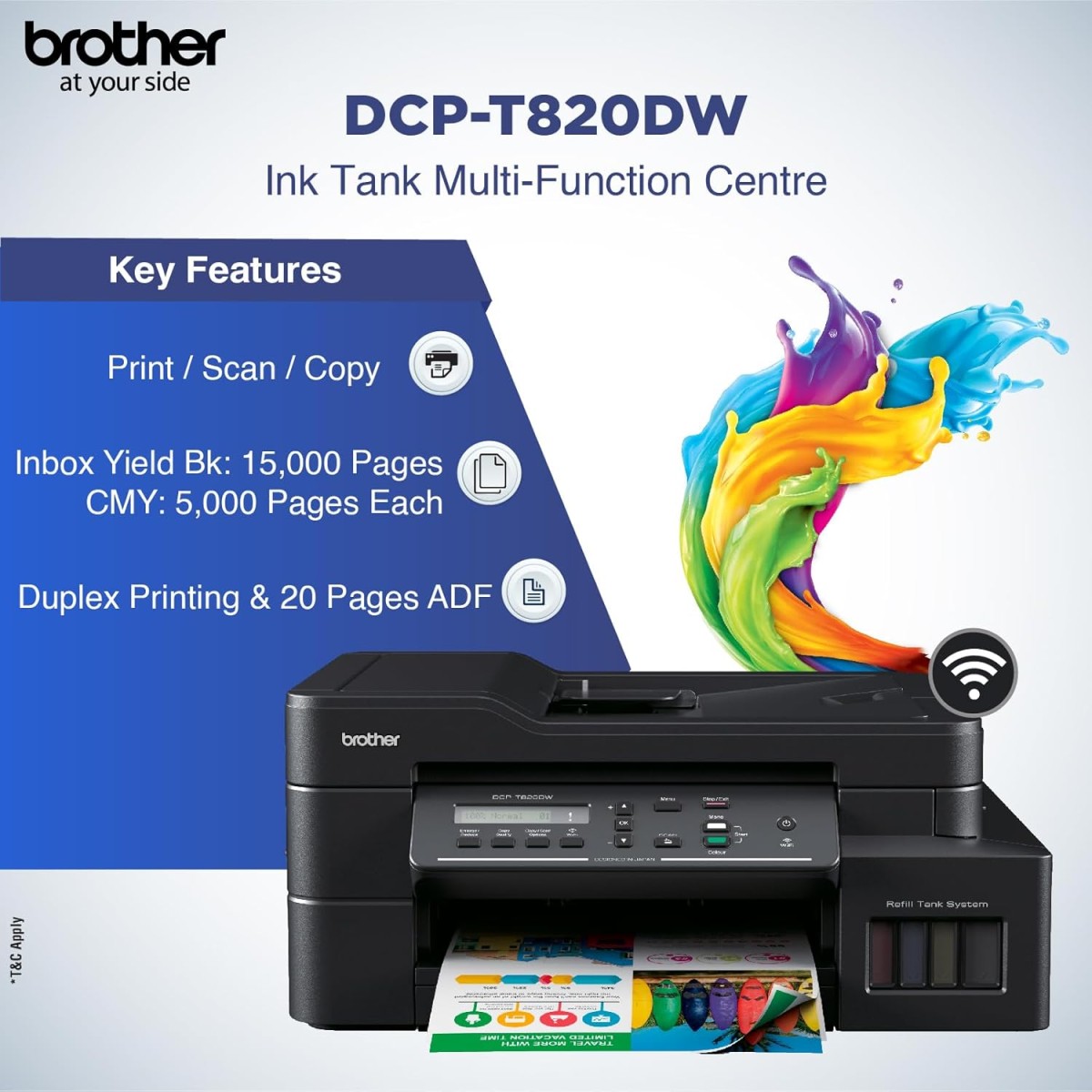 Brother Ink Tank DCP-T820DW WIFI Auto Duplex Color Multifunction Printer