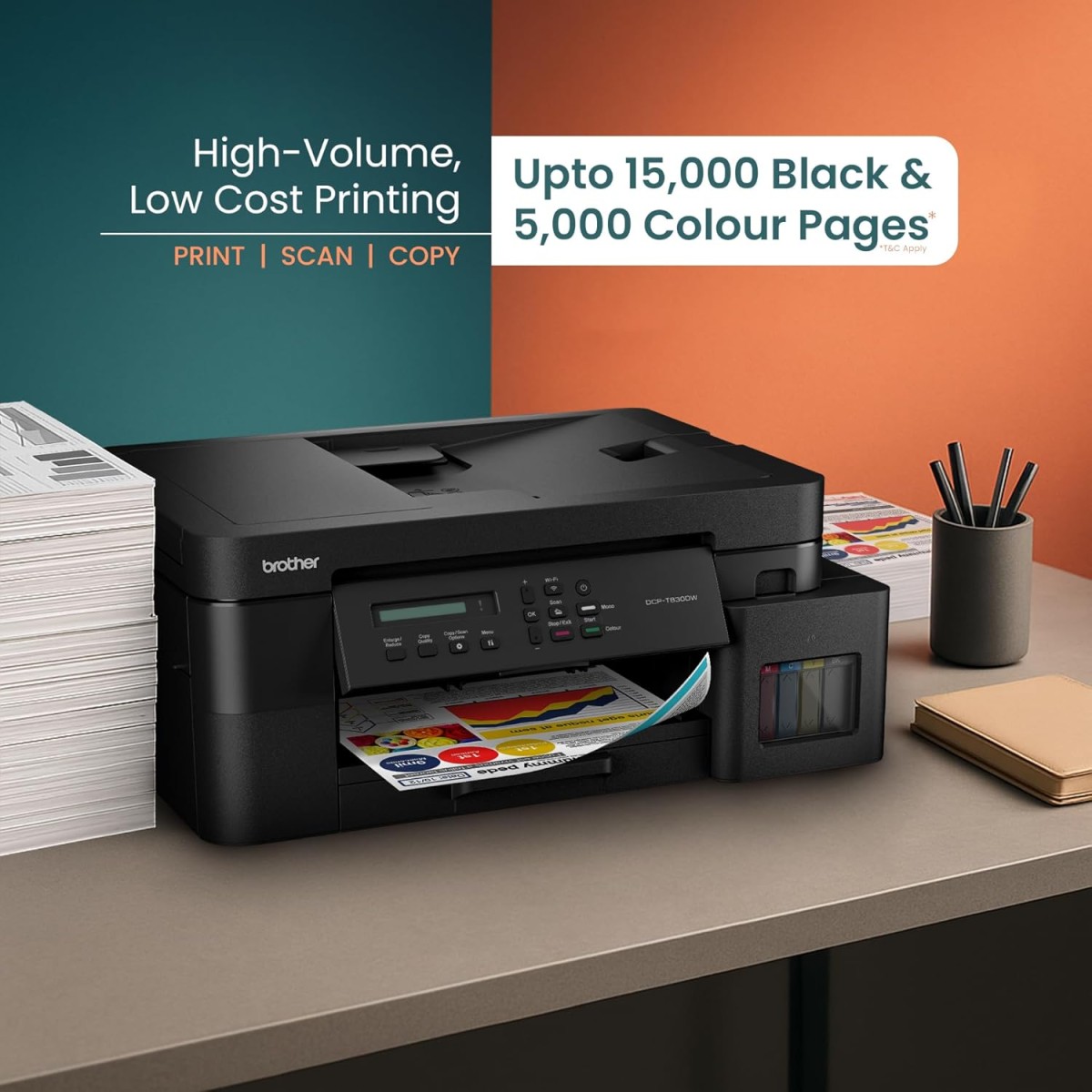 Brother Ink Tank DCP-T830DW (New Launch) WIFI Auto Duplex Color Printer (Print Scan Copy),ADF,LAN, PrintUpto 15K Pages Black & 5K Color Each for(CMY),Extra Black Ink,80 Sheet MP Tray,Free Installation Brother Ink Tank DCP-T830DW (New Launch) WIFI Auto Duplex Color Printer (Print Scan Copy),ADF,LAN, PrintUpto 15K Pages Black & 5K Color Each for(CMY),Extra Black Ink,80 Sheet MP Tray,Free Installation