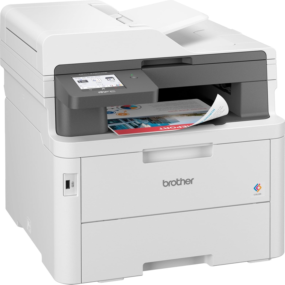 Brother MFC-L3760CDW (New Launch) Auto Duplex Color Laser Printer, 3.5” Touch Screen Display, (Print Scan Copy Fax), 512 MB Memory, ADF, WiFi Dual Band WiFi Direct LAN USB, 26 PPM, Free Installation