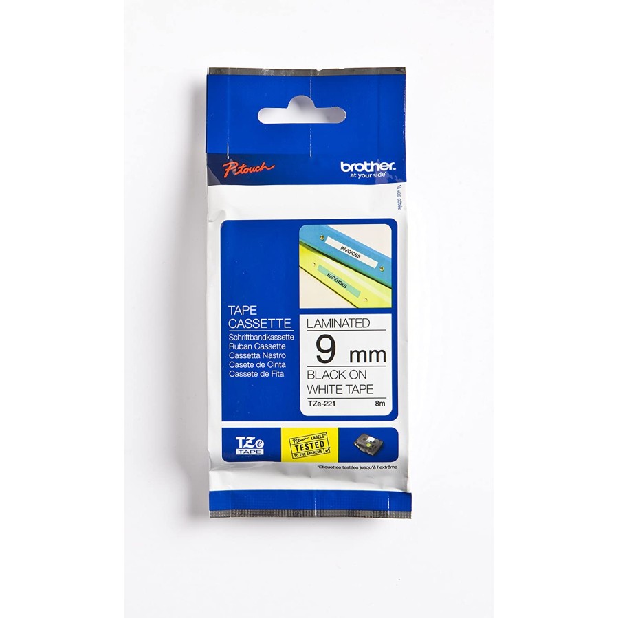 Brother TZE-221 Black ON White Laminated Tapes (TZE Series) 9mm