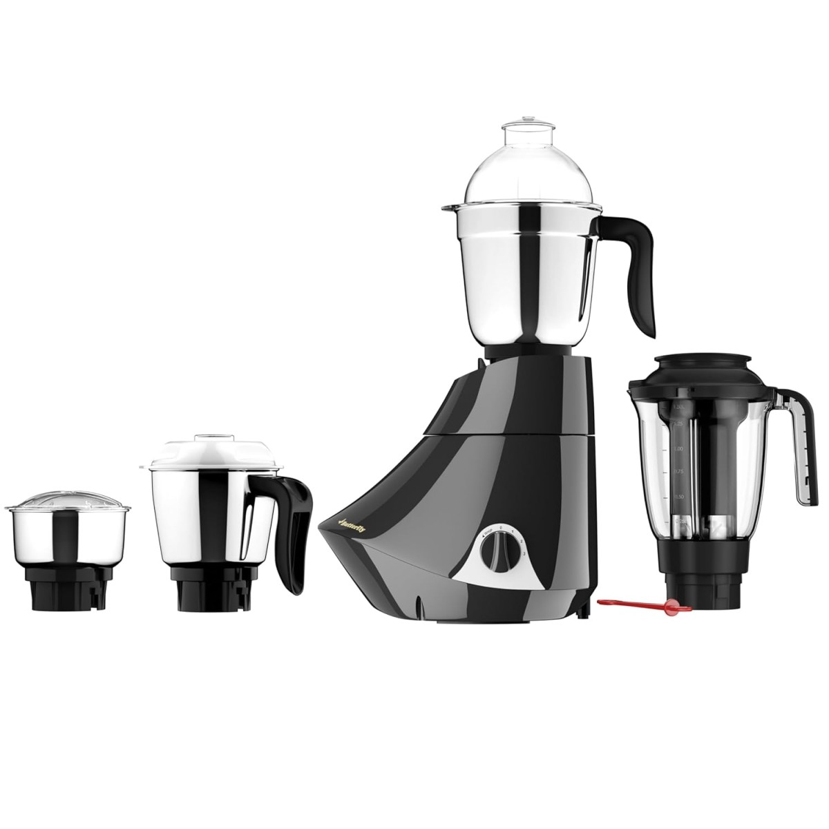 Butterfly Smart 750 Watts Mixer Grinder with 4 Jars | 3 Stainless Steel Jars & 1 Juicer | ABS Body | Heavy Duty Motor | 2 Years Manufacturer's Warranty | Grey