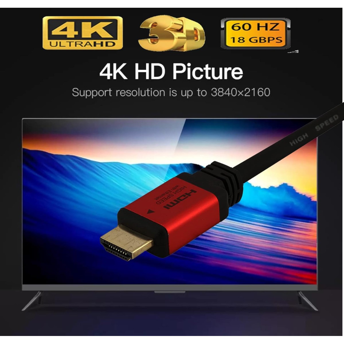 C & E 4K HDMI cord HDMI to HDMI cable @60Hz with Ethernet 3 ft Ultra /1.83 Meter 2.0 HDMI Cable (Compatible with HDTV, Red)