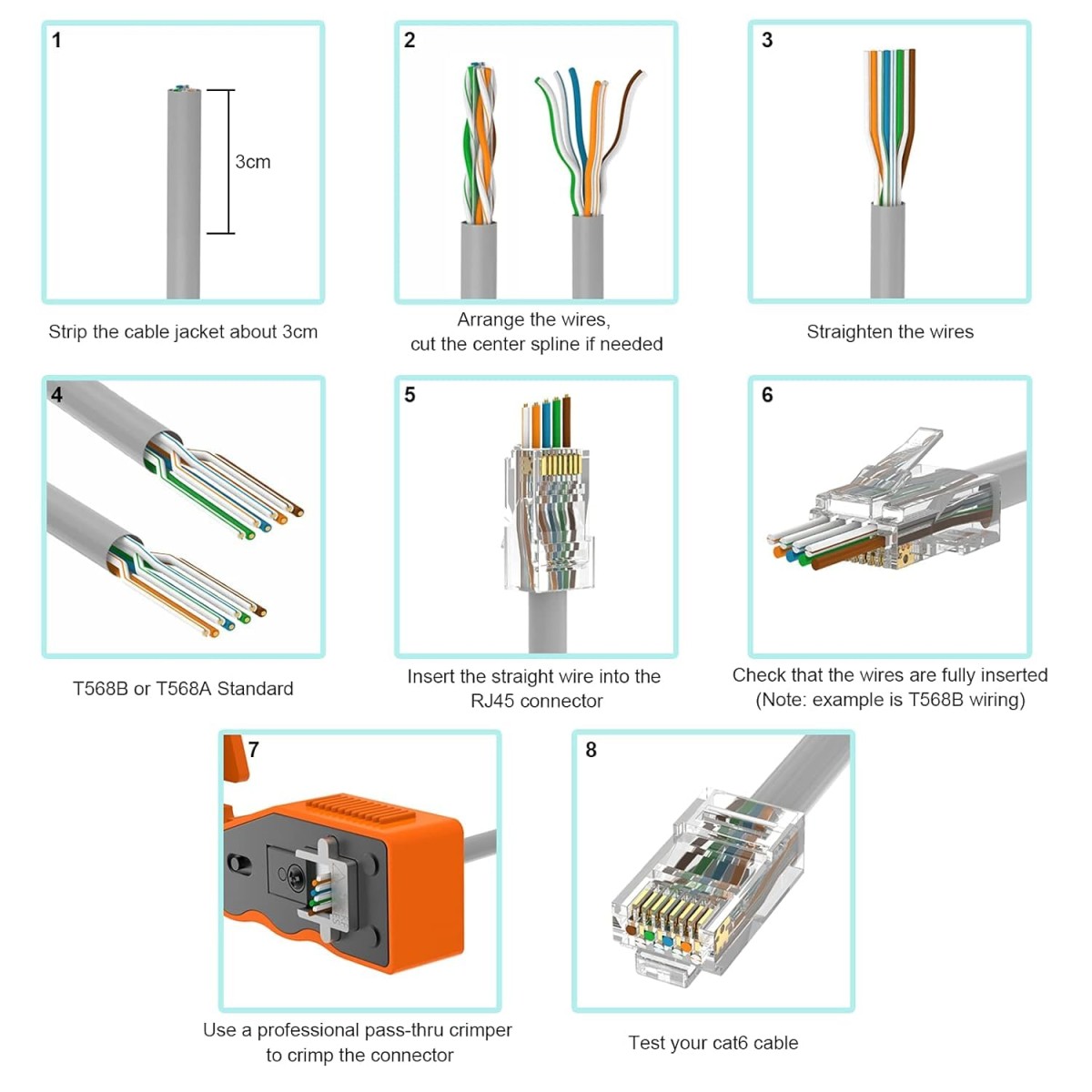 C & E C & E-RJ45 Ethernet Cable Connectors – 100-Pack for Cat5e/Cat6, Easy Crimp, Plugs
