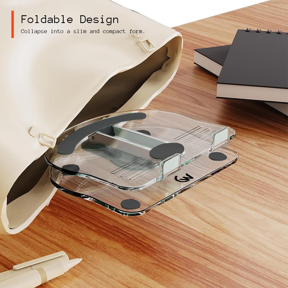 C-Thru 360° Rotating Tablet Stand Holder, Foldable Adjustable Tablet Holder for iPad pro, Kindle, Tab, Smartphone, and More(Transparent)