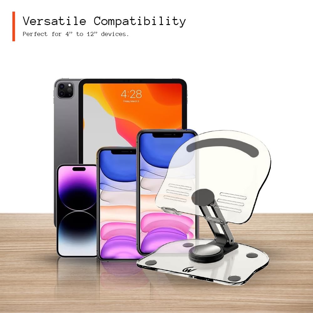 C-Thru 360° Rotating Tablet Stand Holder, Foldable Adjustable Tablet Holder for iPad pro, Kindle, Tab, Smartphone, and More(Transparent)