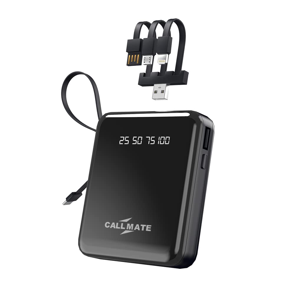 CALL MATE DX03 Power Bank 10000mAh Li-Polymer with 2.4 Fast Charging with 1 USB Port and 2 Input (Micro, Type C),Semi Digital Battery Indicator, in-Built 3 in 1 Detachable Cable (Black)