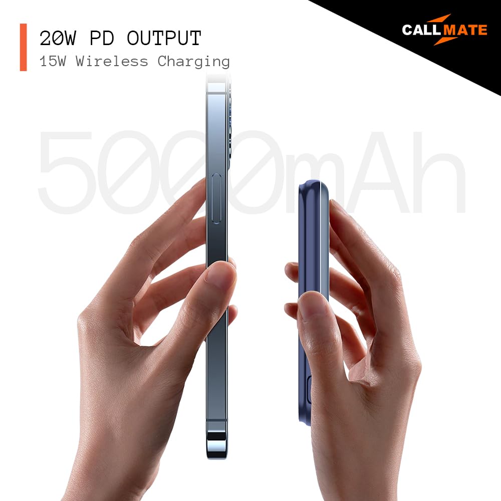 CALLMATE Magflow 5000Mah Maganetic Wireless Power Bank, 20W Fast Charging |Type-C 20W Pd | 15W Wireless Output | 2 Output & 2 Input | (Blue) CALLMATE Magflow 5000Mah Maganetic Wireless Power Bank, 20W Fast Charging |Type-C 20W Pd | 15W Wireless Output | 2 Output & 2 Input | (Blue)