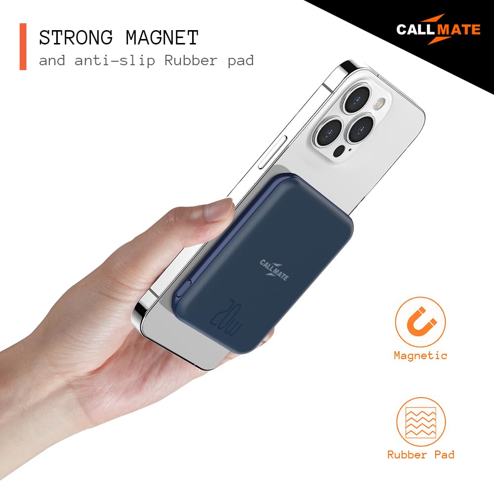 CALLMATE Magflow 5000Mah Maganetic Wireless Power Bank, 20W Fast Charging |Type-C 20W Pd | 15W Wireless Output | 2 Output & 2 Input | (Blue) CALLMATE Magflow 5000Mah Maganetic Wireless Power Bank, 20W Fast Charging |Type-C 20W Pd | 15W Wireless Output | 2 Output & 2 Input | (Blue)