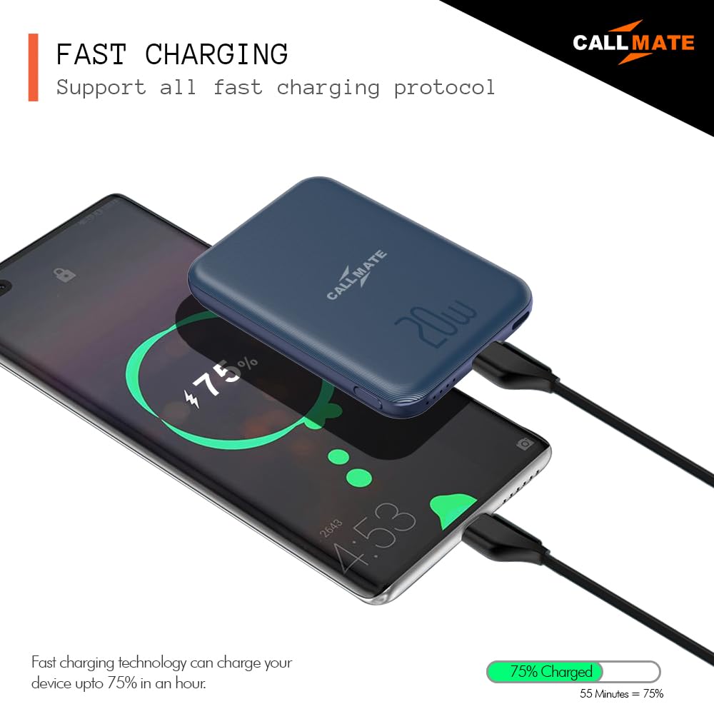 CALLMATE Magflow 5000Mah Maganetic Wireless Power Bank, 20W Fast Charging |Type-C 20W Pd | 15W Wireless Output | 2 Output & 2 Input | (Blue) CALLMATE Magflow 5000Mah Maganetic Wireless Power Bank, 20W Fast Charging |Type-C 20W Pd | 15W Wireless Output | 2 Output & 2 Input | (Blue)