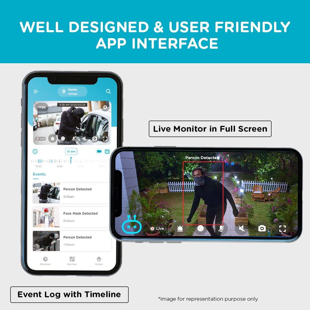 Qubo Smart Outdoor Security WiFi Camera (White) with Face Mask Detection | Intruder Alarm System
