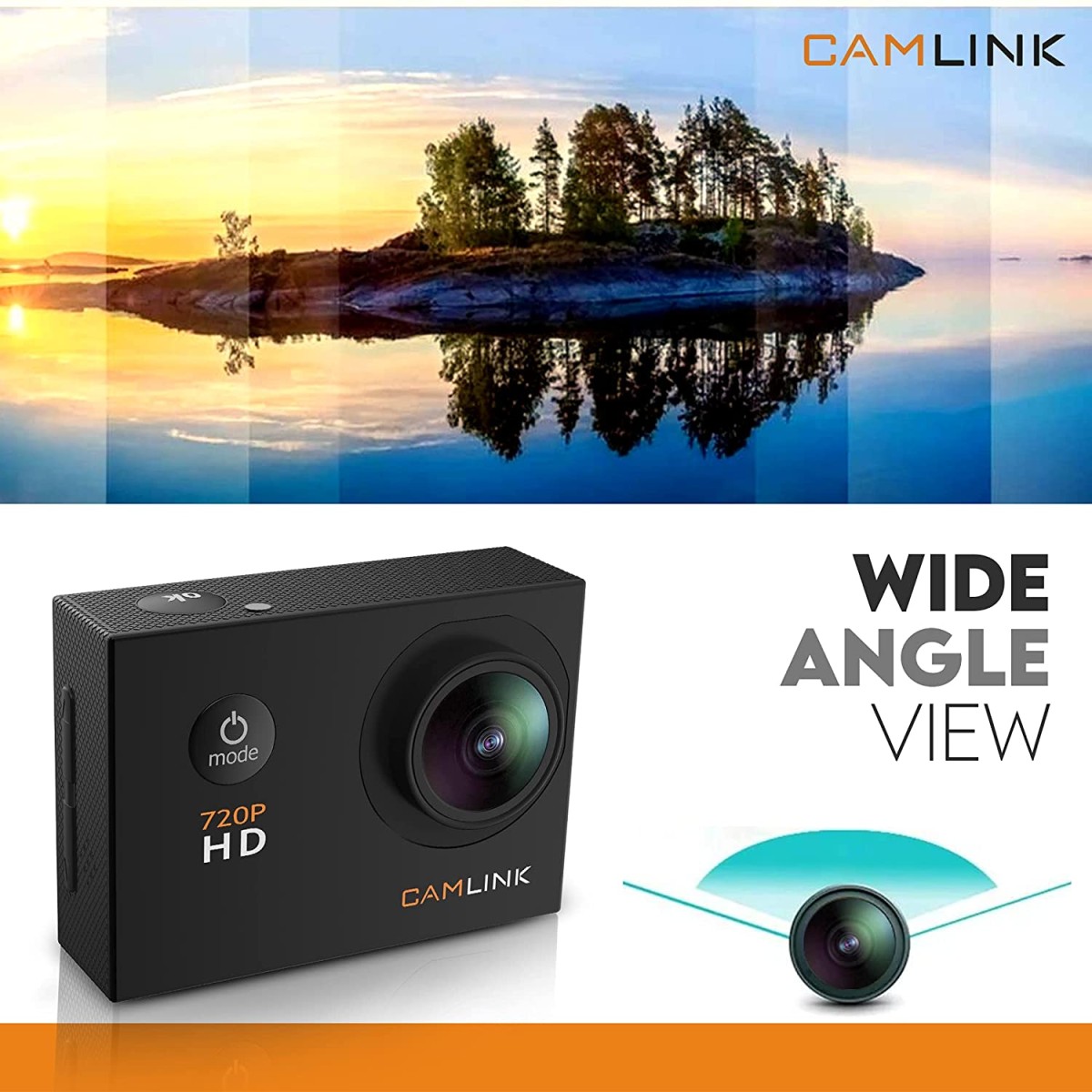 CAMLINK CL-AC11 720P Optical 12MP HD Action Camera Wide Angle Camcorder 30M Waterproof Sports Camera with Built-in Microphone, TFT LCD Screen (Black)