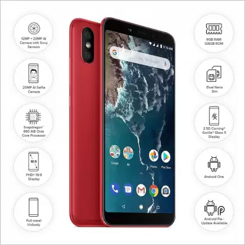 Mi A2 (Red, 128 GB, 6 GB RAM) Refurbished 