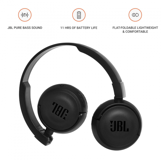 JBL T460BT by Harman, Wireless On Ear Headphones with Mic, Pure Bass, Portable (Black)