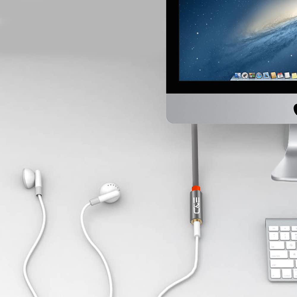 C&E CNE65251 1.5 FT(0.4 M) 3.5mm Aux Male to Female Extension Stereo Audio Cable Grey (1.5 Feet/0.4 Meters) Compatible