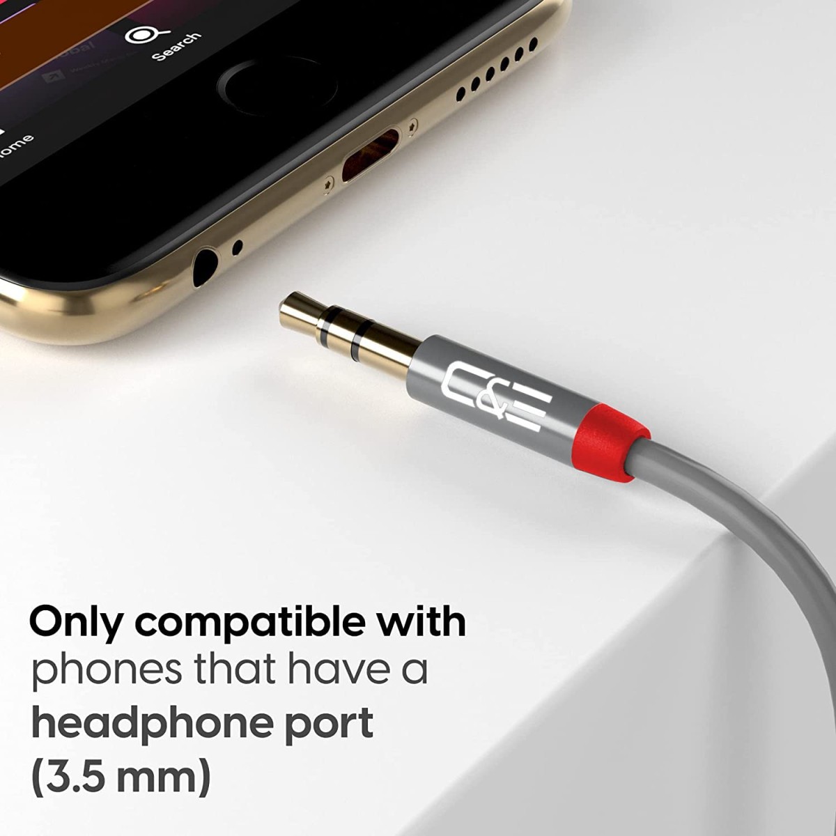 C&E CNE721545 1.5ft(0.4M) 3.5mm Aux Male to Male Extension Stereo Audio Cable Grey (1.5 Feet/0.4 Meters) (2 Pack)