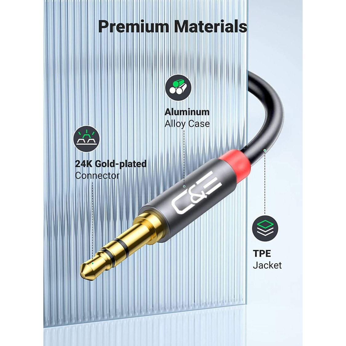 C&E CNE721545 1.5ft(0.4M) 3.5mm Aux Male to Male Extension Stereo Audio Cable Grey (1.5 Feet/0.4 Meters) (2 Pack)