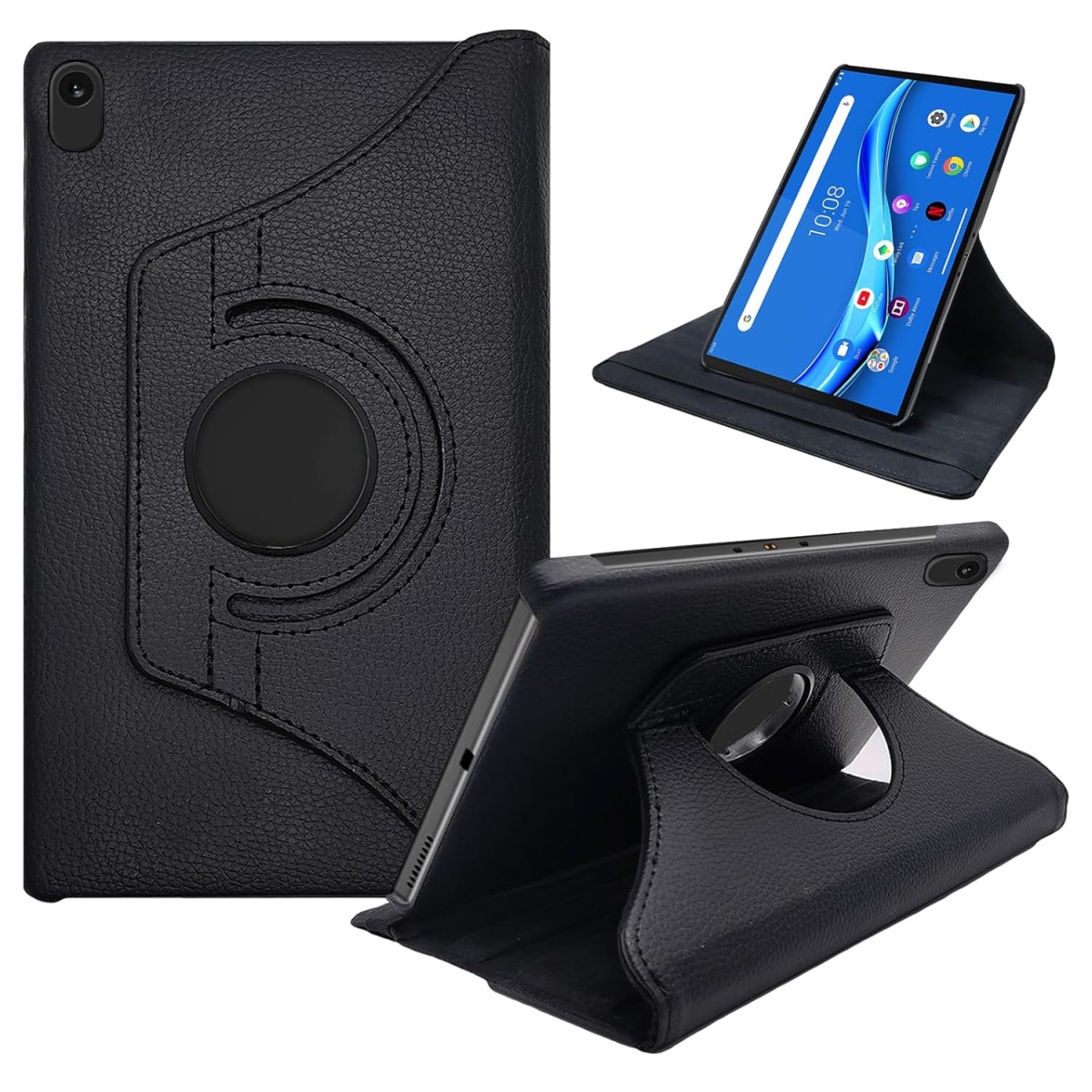 CEDO Lenovo Tab M10 FHD Plus (10.3 inch) Flip Cover | Leather Finish | 360 Degree Rotate Back Cover | Shockproof Back Cover Case TB-X606X (Black)