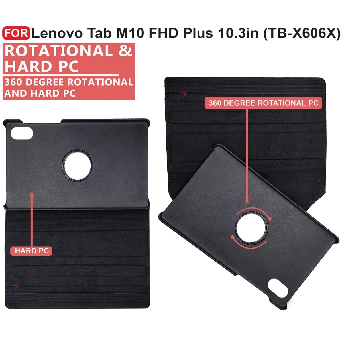 CEDO Lenovo Tab M10 FHD Plus (10.3 inch) Flip Cover | Leather Finish | 360 Degree Rotate Back Cover | Shockproof Back Cover Case TB-X606X (Black)