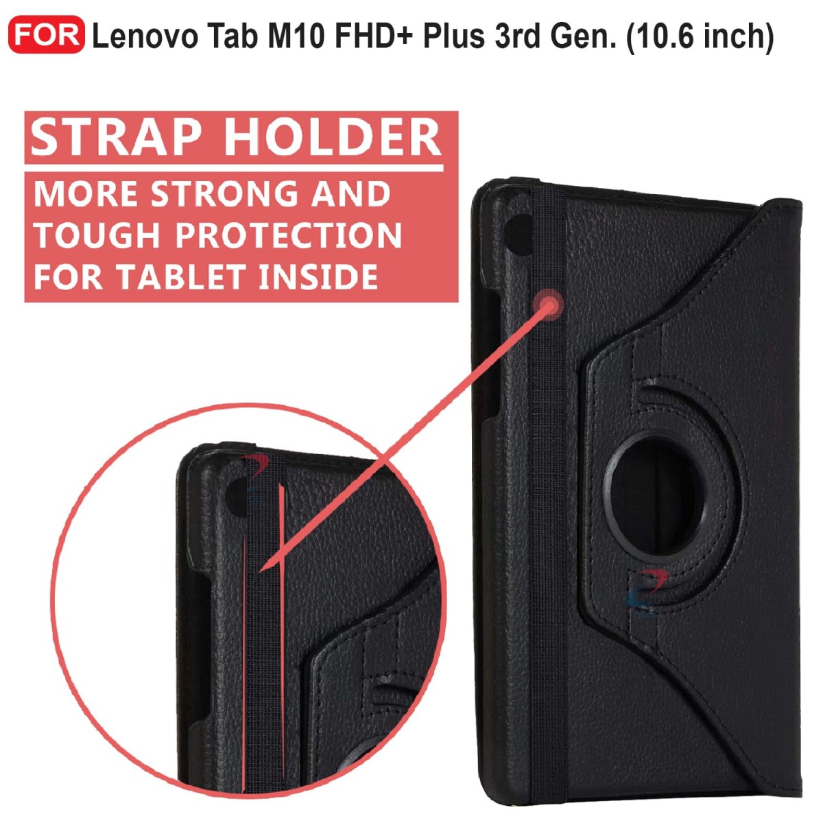 CEDO Lenovo Tab M10 FHD+ Plus 3rd Gen (10.6 inch) Flip Cover | Leather Finish | 360 Degree Rotate Back Cover Case (Black)