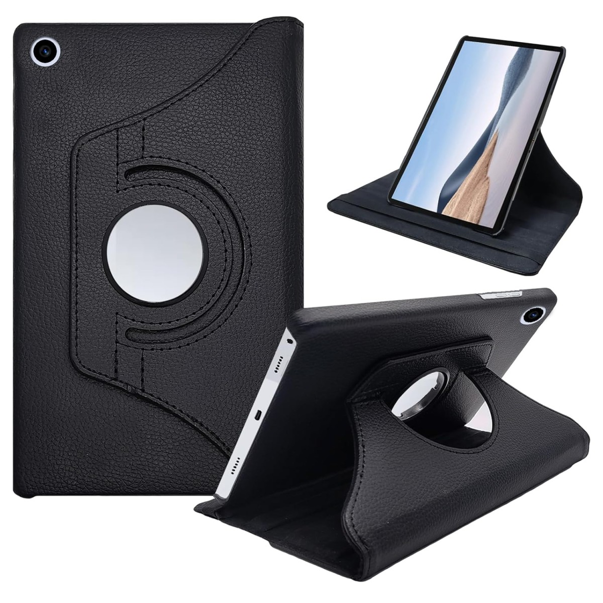 CEDO Lenovo Tab M10 FHD+ Plus 3rd Gen (10.6 inch) Flip Cover | Leather Finish | 360 Degree Rotate Back Cover Case (Black)