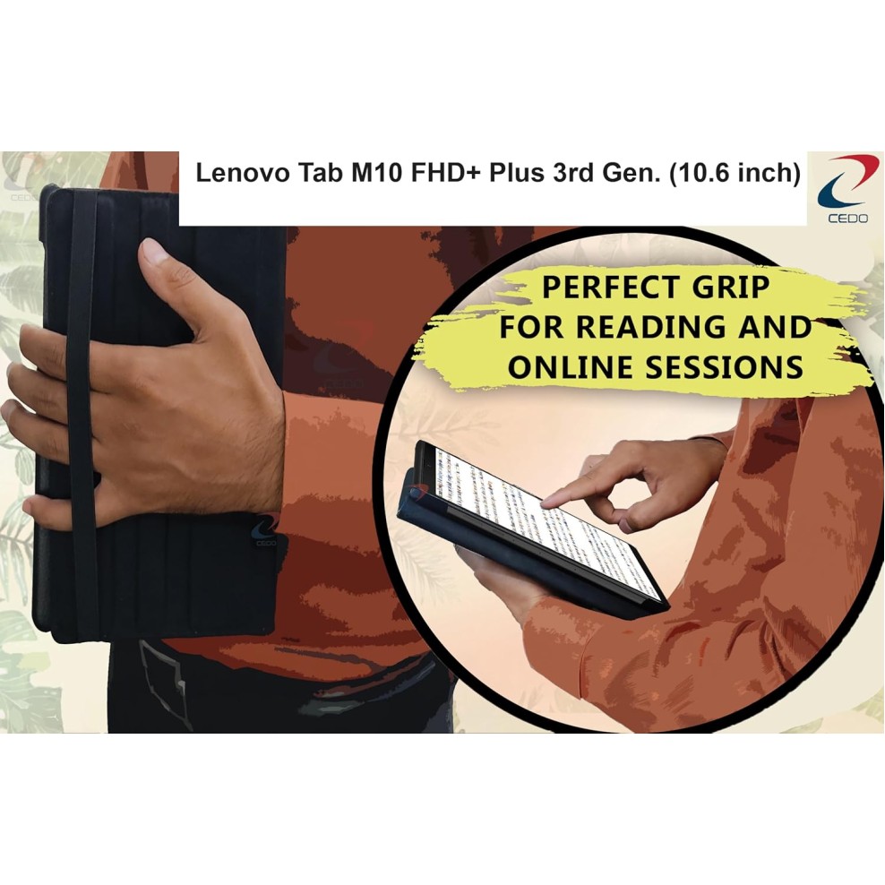 CEDO Lenovo Tab M10 FHD+ Plus 3rd Gen (10.6 inch) Flip Cover | Leather Finish | 360 Degree Rotate Back Cover Case (Black)