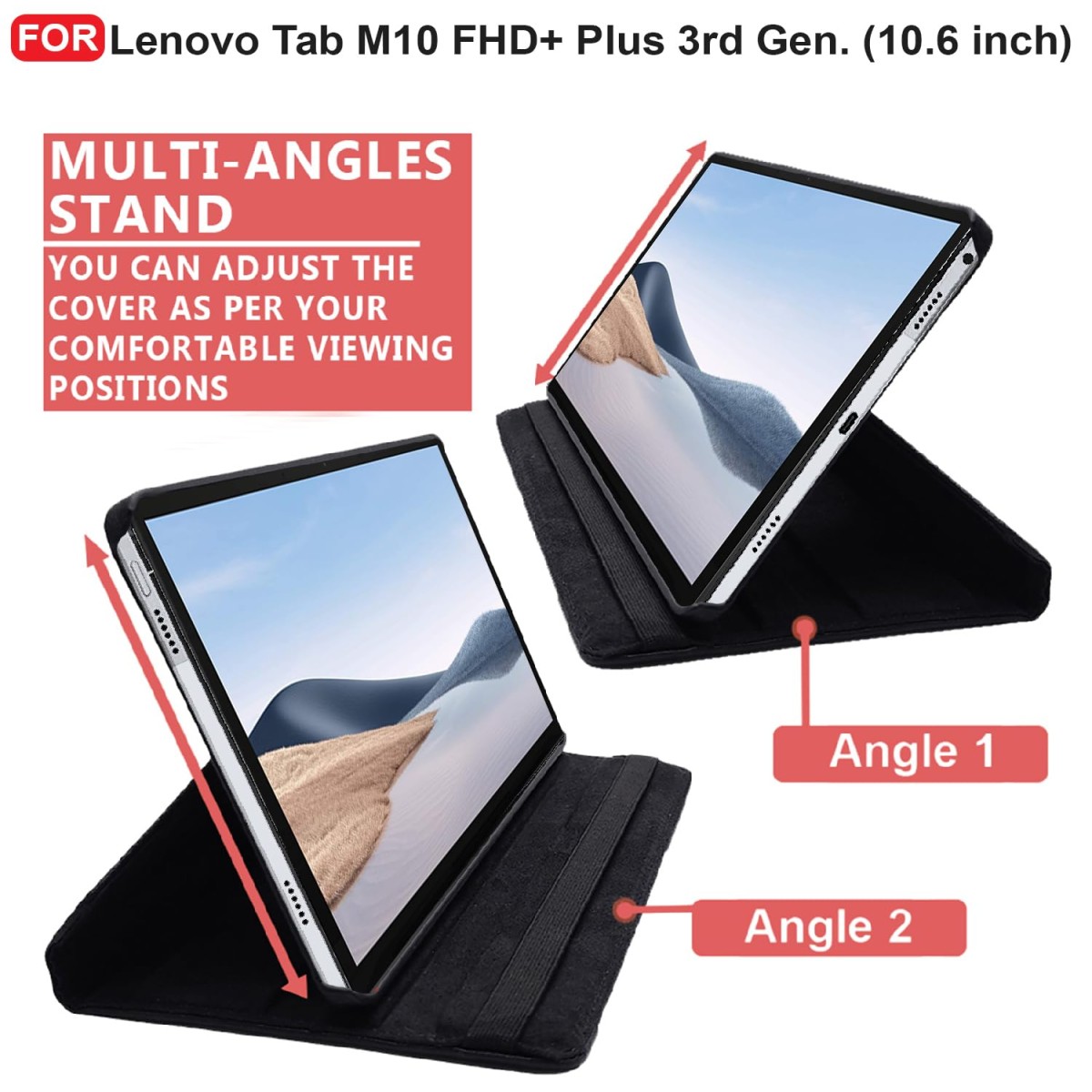 CEDO Lenovo Tab M10 FHD+ Plus 3rd Gen (10.6 inch) Flip Cover | Leather Finish | 360 Degree Rotate Back Cover Case (Black)