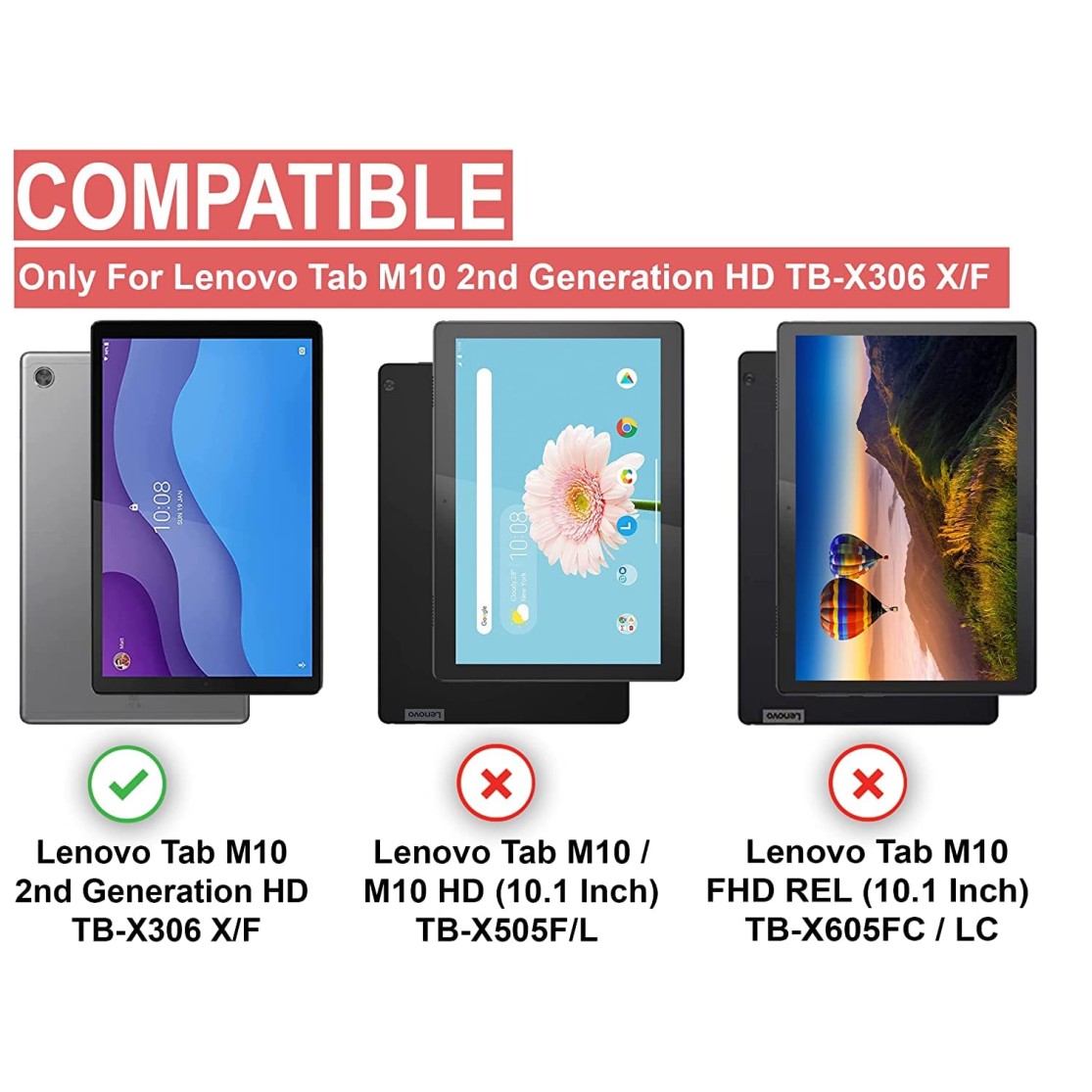 CEDO Lenovo Tab M10 HD 2nd Gen (10.1 inch) Flip Cover | Leather Finish | 360 Degree Rotate Flip Cover | Back Cover Case TB-X306 X/F (Black)