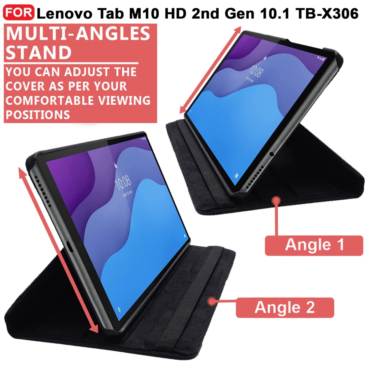 CEDO Lenovo Tab M10 HD 2nd Gen (10.1 inch) Flip Cover | Leather Finish | 360 Degree Rotate Flip Cover | Back Cover Case TB-X306 X/F (Black)