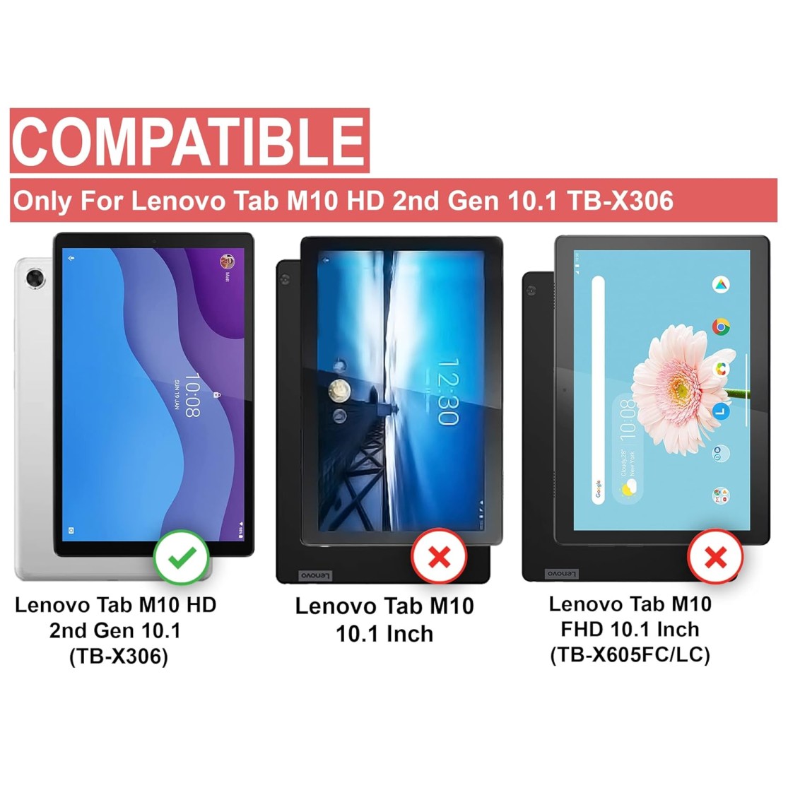 CEDO Lenovo Tab M10 HD 2nd Gen (10.1 inch) Flip Cover | Leather Finish | 360 Degree Rotate Flip Cover | Back Cover Case TB-X306 X/F (Black)