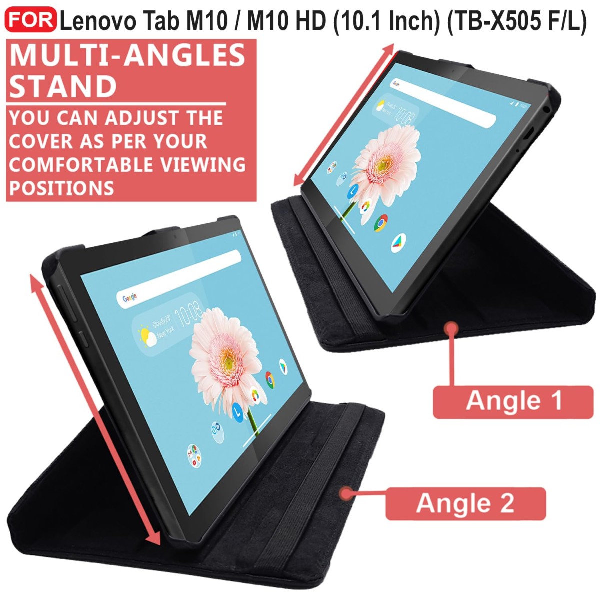CEDO Lenovo Tab M10 / M10 HD (10.1 inch) Flip Cover | Leather Finish | 360 Degree Rotate Back Cover | Shockproof Back Cover Case TB-X505F/ L (Black)